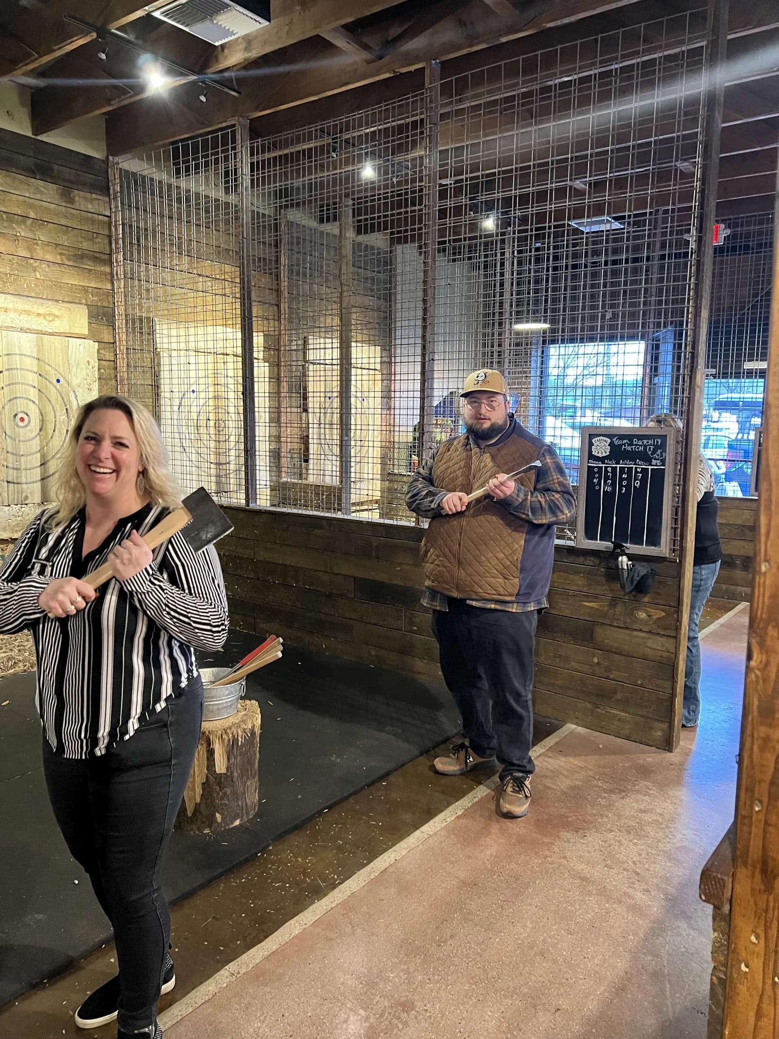 NWPB team at an axe-throwing team outing