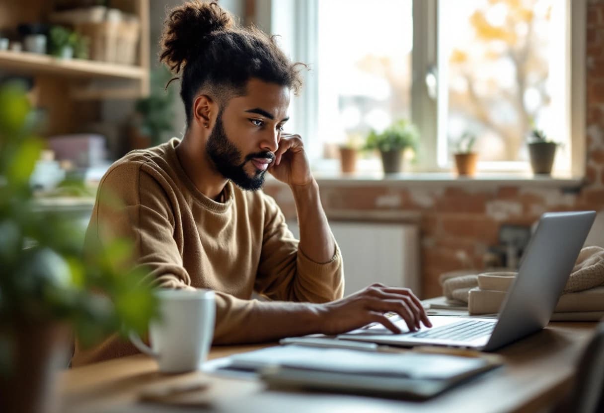 A small business owner paying online at a laptop.