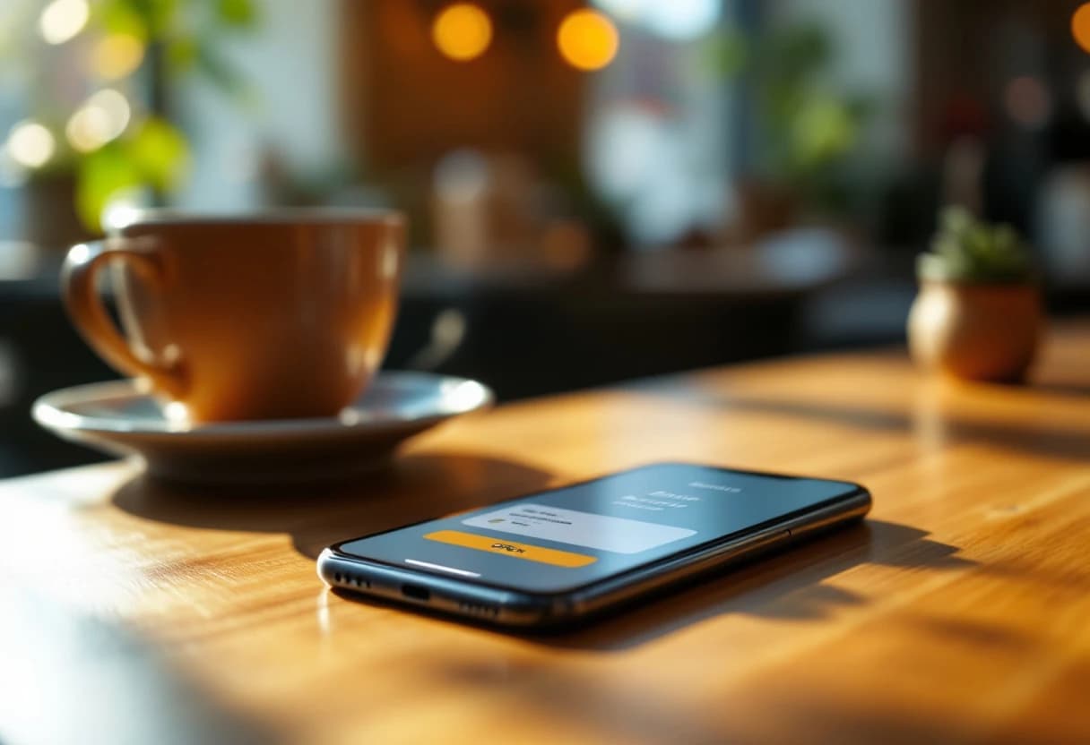A phone on a counter showing a bank deposit the morning after a sale.